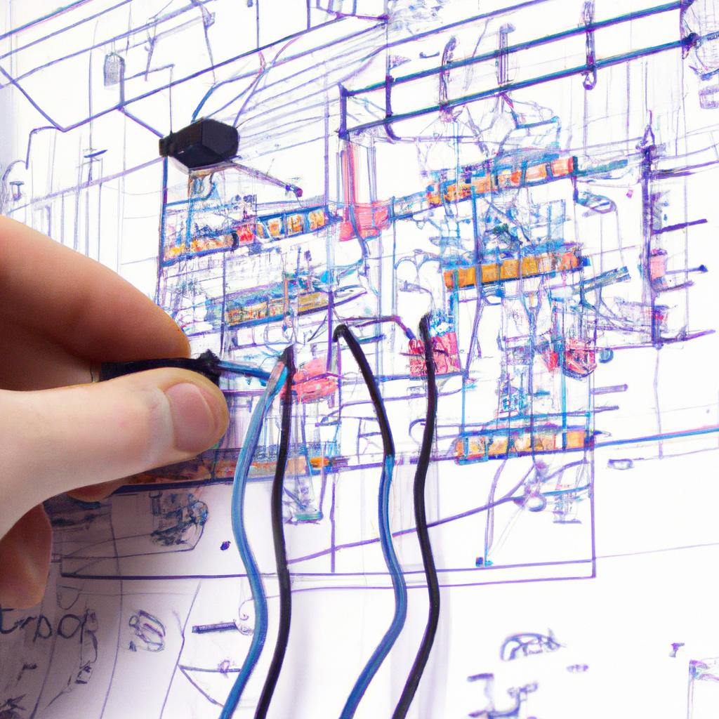 Person analyzing electrical circuit diagram