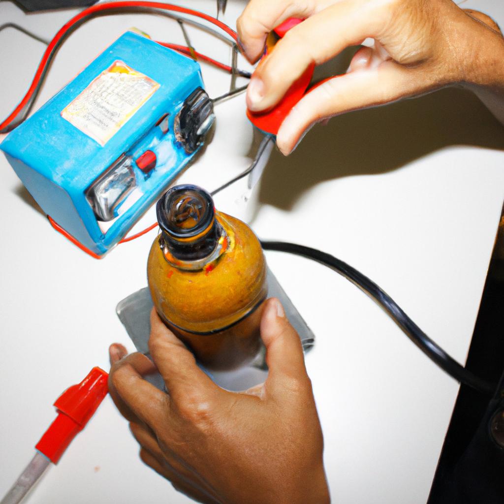 Person conducting electrical experiment
