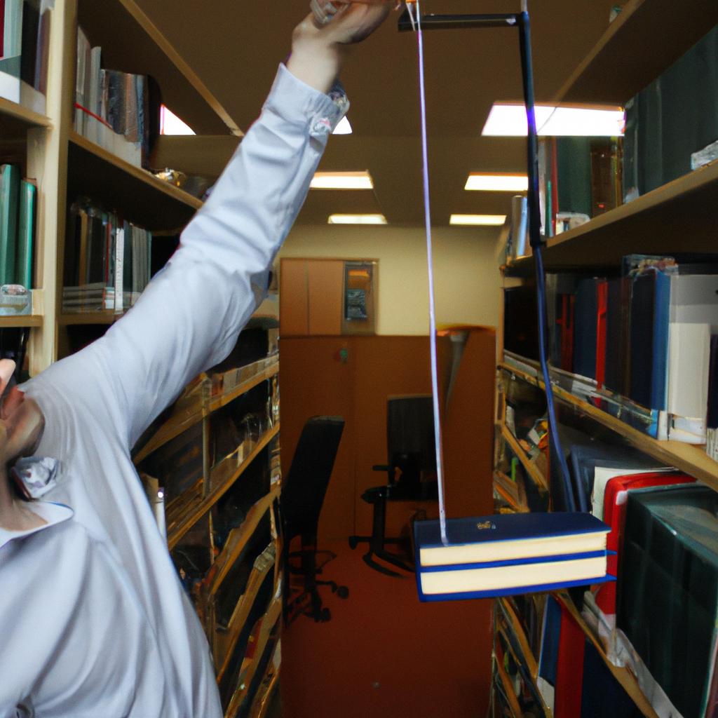Person studying gravity in library