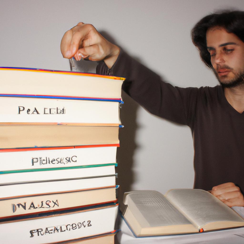 Person studying physics with books